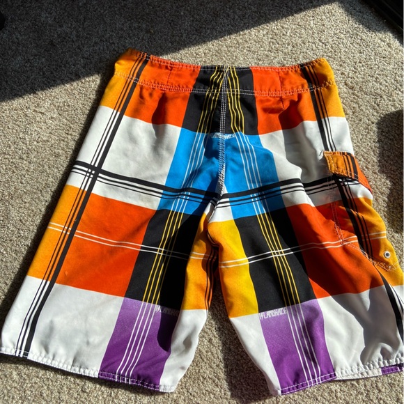 Island Haze Mens Board Shorts Orange Blue Print - Picture 2 of 4